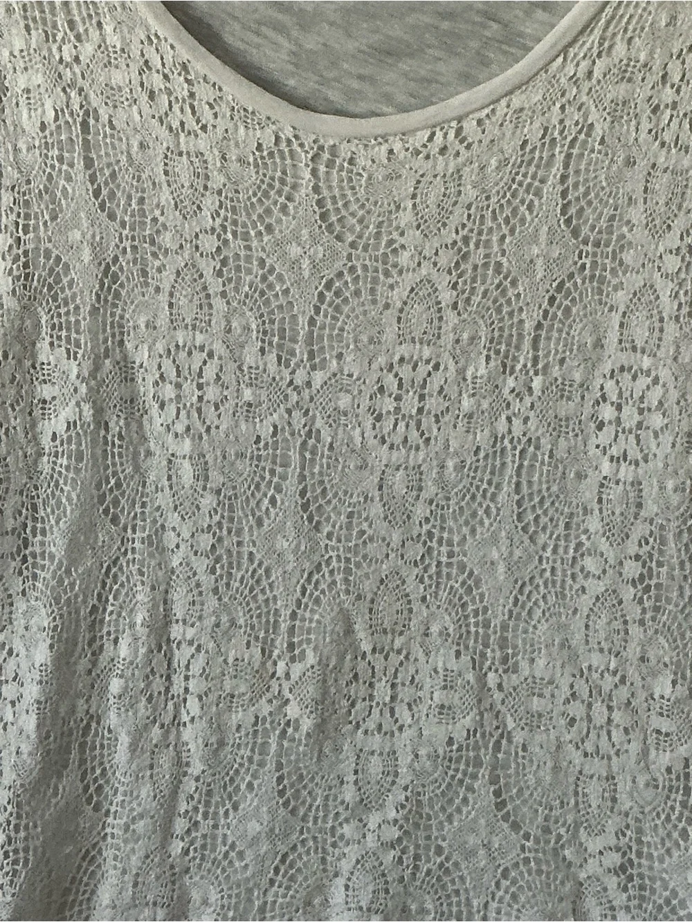 J CREW White Crochet Lace Front Fringe Hem Top Scoop Neck Long Sleeve L Boho